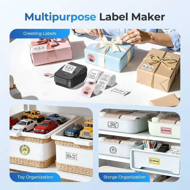Alt view image 5 of 7 - PM240 Label Maker Machine with 3 Tapes, 2" Portable Thermal Label Printer, Bluetooth Address Label Maker with Multiple Templates for Small Business, Home, School, Safety Label Makers, Set 1