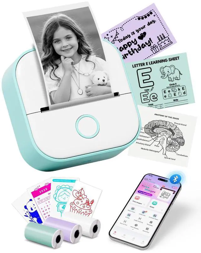 Main image of Mini Sticker Printer - T02 Mini Thermal Printer Portable Label Printer Bluetooth Sticker Maker for Kids Sticker Box, Print Pods AI Sticker Maker for Gifts, Study Note, Journaling Supplies, DIY, Photos