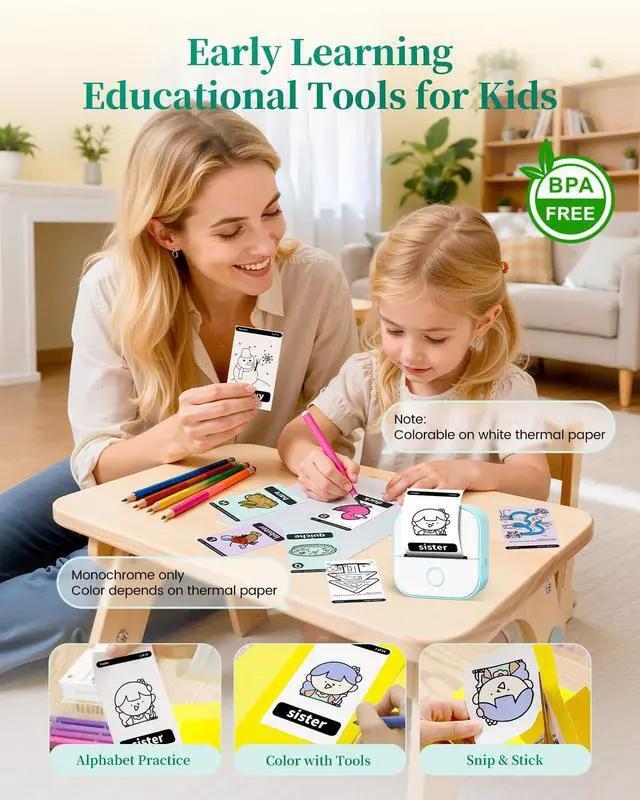 Alt view image 2 of 7 - Mini Sticker Printer - T02 Mini Thermal Printer Portable Label Printer Bluetooth Sticker Maker for Kids Sticker Box, Print Pods AI Sticker Maker for Gifts, Study Note, Journaling Supplies, DIY, Photos