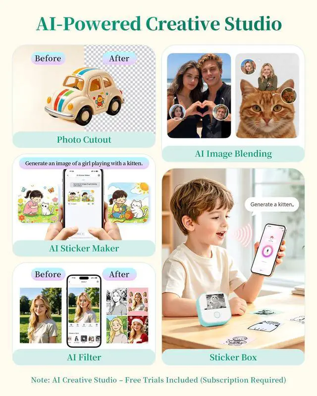 Alt view image 6 of 7 - Mini Sticker Printer - T02 Mini Thermal Printer Portable Label Printer Bluetooth Sticker Maker for Kids Sticker Box, Print Pods AI Sticker Maker for Gifts, Study Note, Journaling Supplies, DIY, Photos