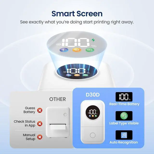Alt view image 3 of 7 - Label Maker Machine with 5 Tapes, 2026 Upgraded D30D Smart Screen Mini Bluetooth Label Maker, Small Labeler Rechargeable for Home Office School Organization, Multiple Template Font for Crafter