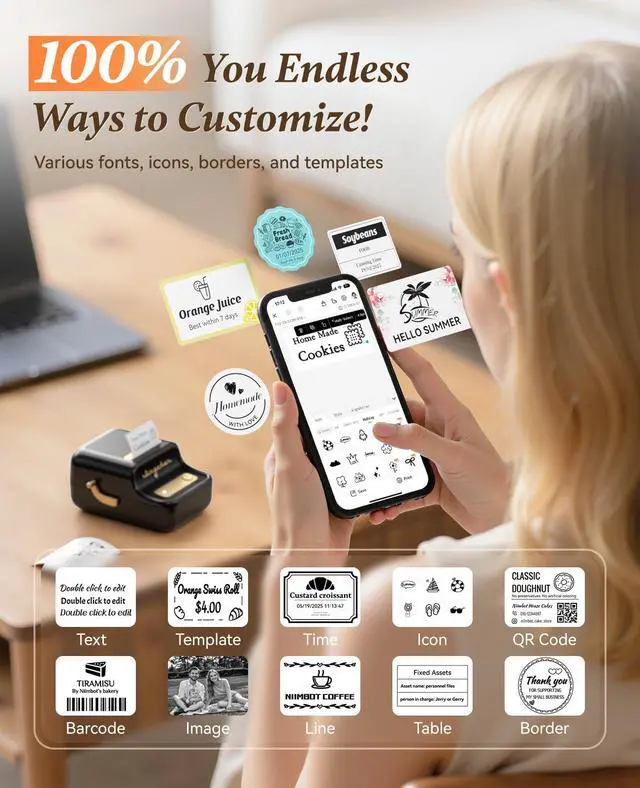 Alt view image 6 of 7 - B21 Label Maker, Thermal Label Printer, Portable Inkless Label Makers for Home/Office/Business, with 1 Pack 50x30mm White Label, Compatible with iOS & Android (Black)