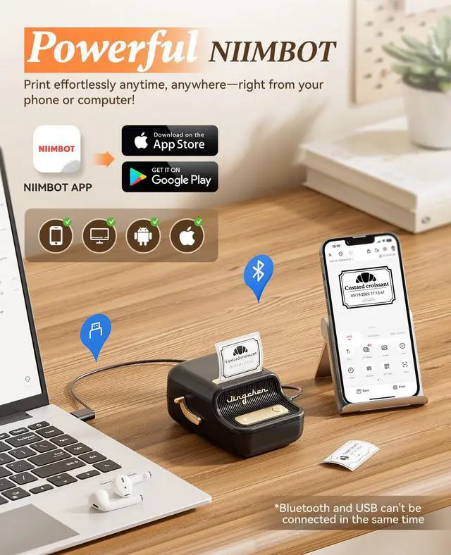 Alt view image 7 of 7 - B21 Label Maker, Thermal Label Printer, Portable Inkless Label Makers for Home/Office/Business, with 1 Pack 50x30mm White Label, Compatible with iOS & Android (Black)