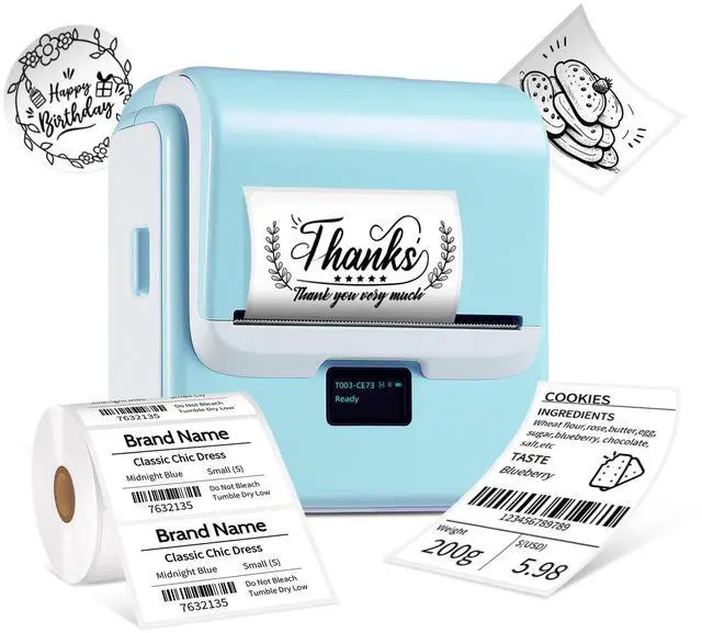 Main image of Label Maker with Tape, T003 Thermal Label Maker, 3.15 Inch Bluetooth Label Printer Compatible with Phone & PC, Sticker Printer Barcode Thermal Maker - Blue