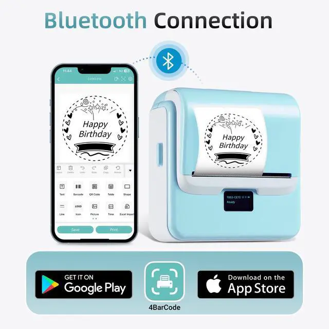 Alt view image 4 of 7 - Label Maker with Tape, T003 Thermal Label Maker, 3.15 Inch Bluetooth Label Printer Compatible with Phone & PC, Sticker Printer Barcode Thermal Maker - Blue