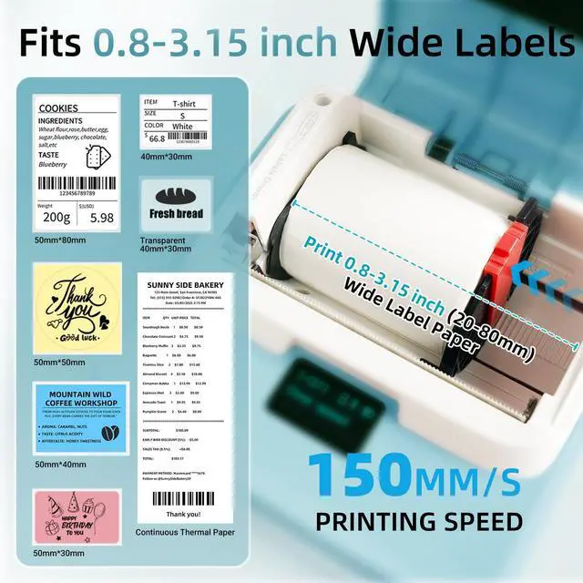 Alt view image 2 of 7 - Label Maker with Tape, T003 Thermal Label Maker, 3.15 Inch Bluetooth Label Printer Compatible with Phone & PC, Sticker Printer Barcode Thermal Maker - Blue