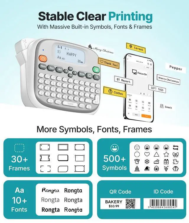 Alt view image 3 of 7 - Label Maker Machine with Tape, Label Maker Waterproof with QWERTY Keyboard, TM95 12mm Portable Labeler for Home Organization, Office or School Supplier (Label Maker with 1 Tape, White)