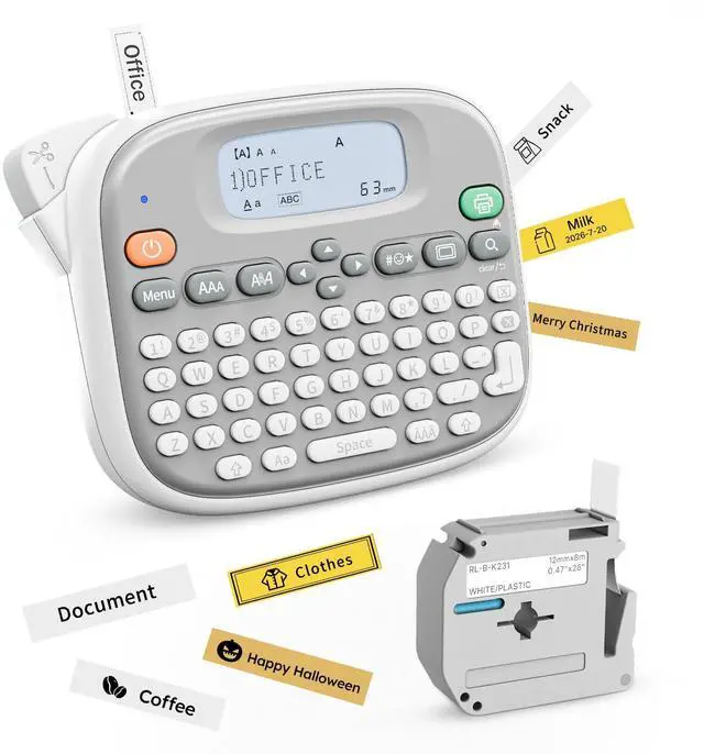 Main image of Label Maker Machine with Tape, Label Maker Waterproof with QWERTY Keyboard, TM95 12mm Portable Labeler for Home Organization, Office or School Supplier (Label Maker with 1 Tape, White)