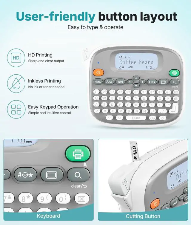 Alt view image 7 of 7 - Label Maker Machine with Tape, Label Maker Waterproof with QWERTY Keyboard, TM95 12mm Portable Labeler for Home Organization, Office or School Supplier (Label Maker with 1 Tape, White)
