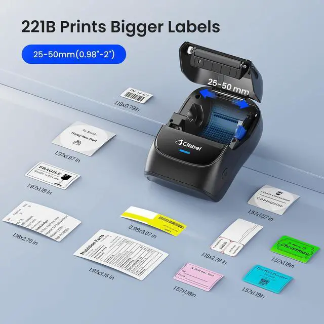 Alt view image 5 of 7 - Label Maker Machine with Tape, 221B Thermal Bluetooth Label Printer 2 Inch Portable Barcode Inkless Sticker for Small Business, Retail Office,Office, Home, Came with 1 Roll Label (Black)