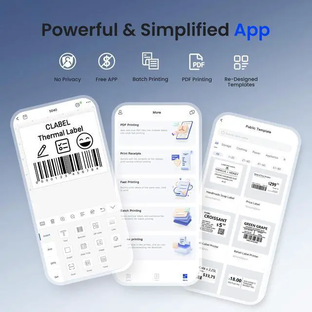 Alt view image 6 of 7 - Label Maker Machine with Tape, 221B Thermal Bluetooth Label Printer 2 Inch Portable Barcode Inkless Sticker for Small Business, Retail Office,Office, Home, Came with 1 Roll Label (Black)