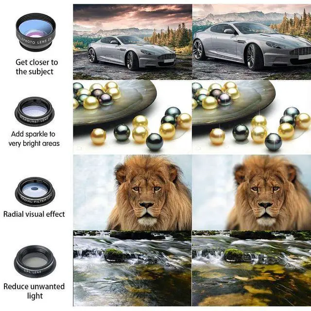 Alt view image 7 of 7 - Phone Camera Lens Kit, 14 in 1 Lenses with Selfie Light for iPhone 14 13 12 11 Xs X Pro Samsung and Other Andriod Smartphone, Universal Clip on Wide Angle+Macro+ Fisheye Camera Lenses