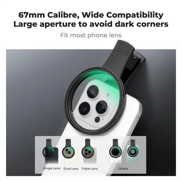 Alt view image 3 of 7 - CONCEPT 67mm Clip-on CPL Phone Camera Lens Filter Kit, Circular Polarizer Polarizing Filter Compatible with iPhone 16 15 14 13 12 11