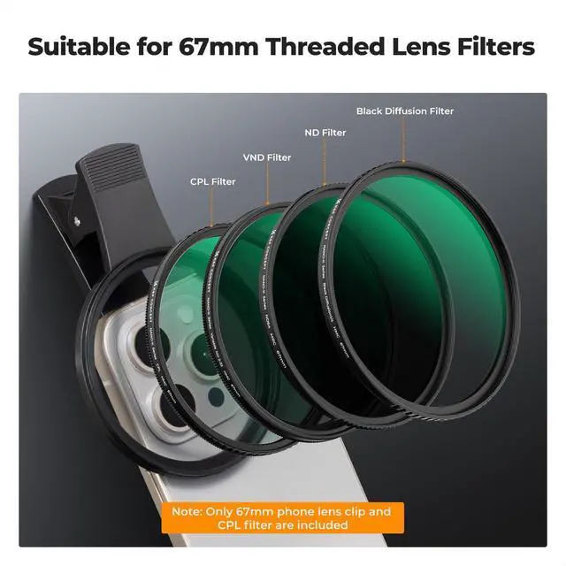 Alt view image 4 of 7 - CONCEPT 67mm Clip-on CPL Phone Camera Lens Filter Kit, Circular Polarizer Polarizing Filter Compatible with iPhone 16 15 14 13 12 11