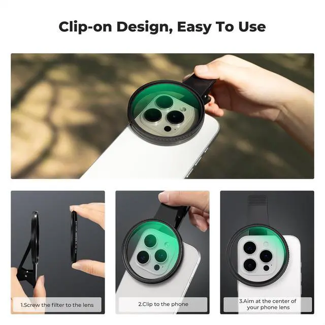 Alt view image 7 of 7 - CONCEPT 67mm Clip-on CPL Phone Camera Lens Filter Kit, Circular Polarizer Polarizing Filter Compatible with iPhone 16 15 14 13 12 11