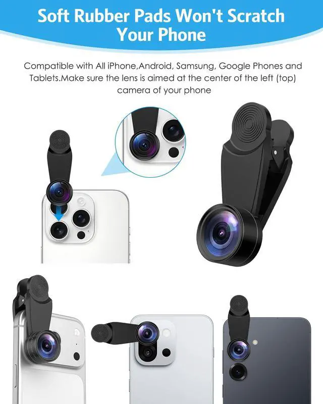 Alt view image 7 of 7 - 7 in 1 Clip On Phone Camera Lens Kit, 0.63X Wide Angle,15X Macro,2X Telephoto,198°Fisheye,CPL,Starburst, Kaleidoscope Universal Smartphone Lens for iPhone Samsung Google Pixel