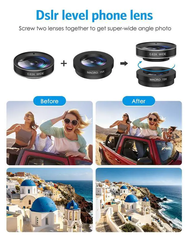 Alt view image 4 of 7 - 7 in 1 Clip On Phone Camera Lens Kit, 0.63X Wide Angle,15X Macro,2X Telephoto,198°Fisheye,CPL,Starburst, Kaleidoscope Universal Smartphone Lens for iPhone Samsung Google Pixel