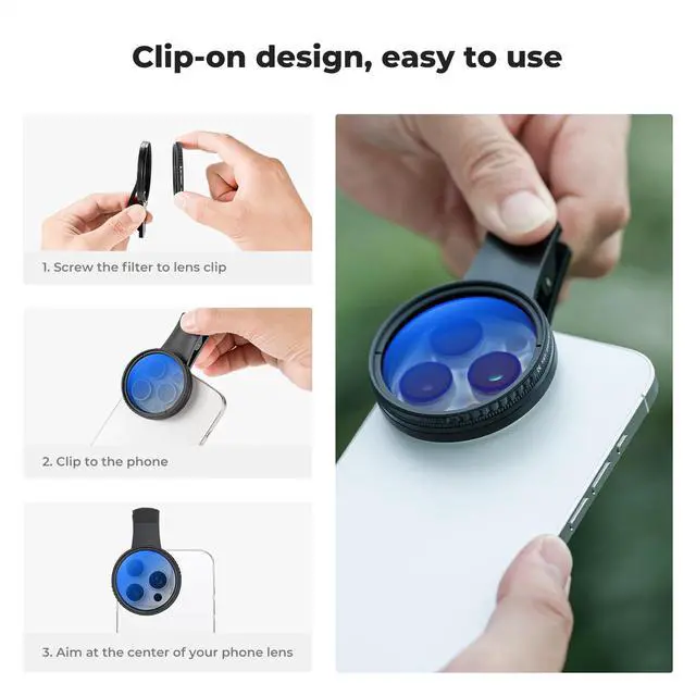 Alt view image 6 of 7 - CONCEPT 52mm Clip-on CPL Phone Camera Lens Filter Kit, Circular Polarizer Polarizing Filter Compatible with iPhone 17 16 15 14 13 12 11