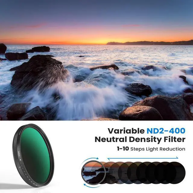 Alt view image 2 of 7 - 67mm Variable ND2-400 Filter for Phone/DSLR, HD Adjustable Neutral Density Filter with Universal Clip,Adapter Ring, Lens Attachment for iPhone 16 15 14 13 12 Samsung Pixel and Other Smartphones/Camera