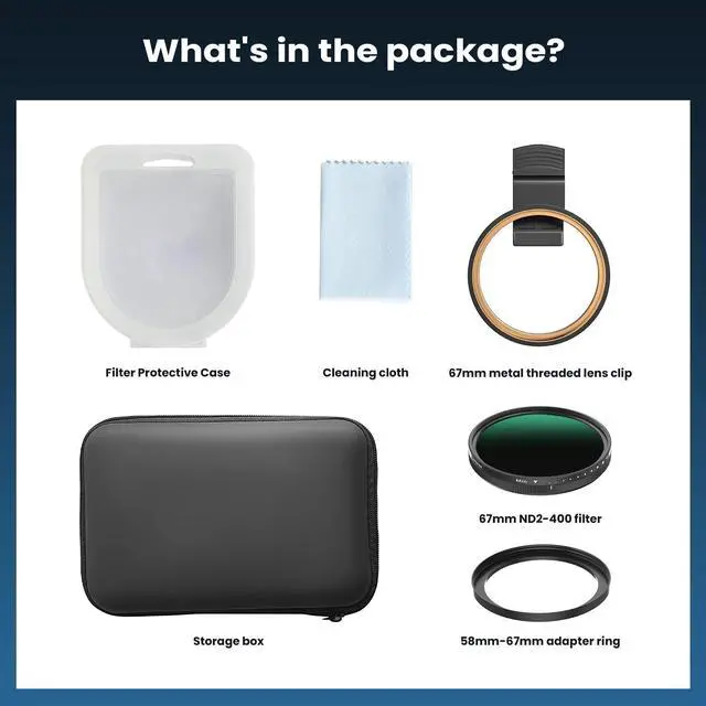 Alt view image 7 of 7 - 67mm Variable ND2-400 Filter for Phone/DSLR, HD Adjustable Neutral Density Filter with Universal Clip,Adapter Ring, Lens Attachment for iPhone 16 15 14 13 12 Samsung Pixel and Other Smartphones/Camera