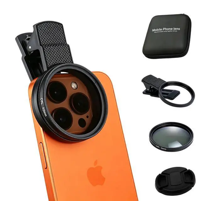 Main image of New CPL Phone Camera Filter Kit with Polarization, Universal Clip-On to Eliminate Glare & Boost Colors for iPhone 17 16 15 14 13 12 11 and Other Smart Phones Photography (52mm)