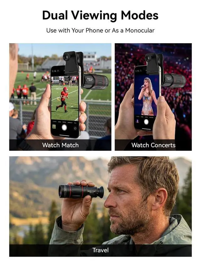 Alt view image 2 of 7 - 18X Telephoto Lens, Hight Power Telephoto Phone Lens with Tripod, Mobile Cell Lens Attachment for Android & iPhone, Samsung and Most Smartphone