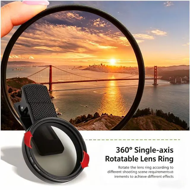 Alt view image 4 of 7 - New CPL Phone Camera Filter Kit with Polarization, Universal Clip-On to Eliminate Glare & Boost Colors for iPhone 17 16 15 14 13 12 11 and Other Smart Phones Photography (52mm)