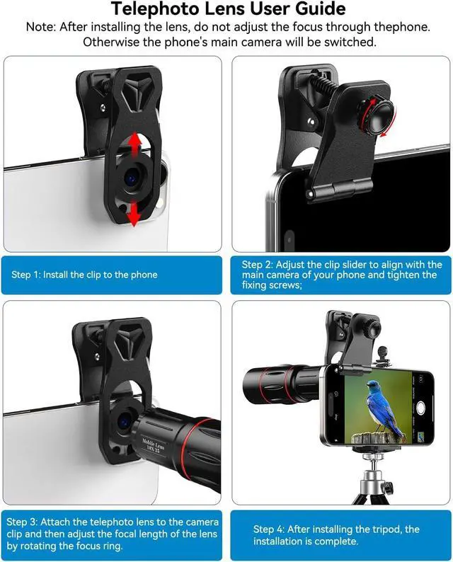 Alt view image 6 of 7 - 18X Telephoto Lens, Hight Power Telephoto Phone Lens with Tripod, Mobile Cell Lens Attachment for Android & iPhone, Samsung and Most Smartphone