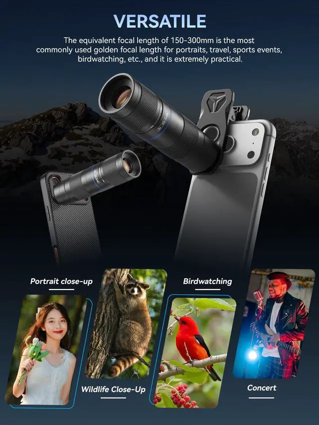 Alt view image 4 of 7 - 5-10X TeleZoom Lens for Smartphones Aerospace Aluminum Build with Universal Clip for iPhone 17/16/15/14/13 Series (Excluding Air), Samsung, Google, Android Travel Zoom Kit