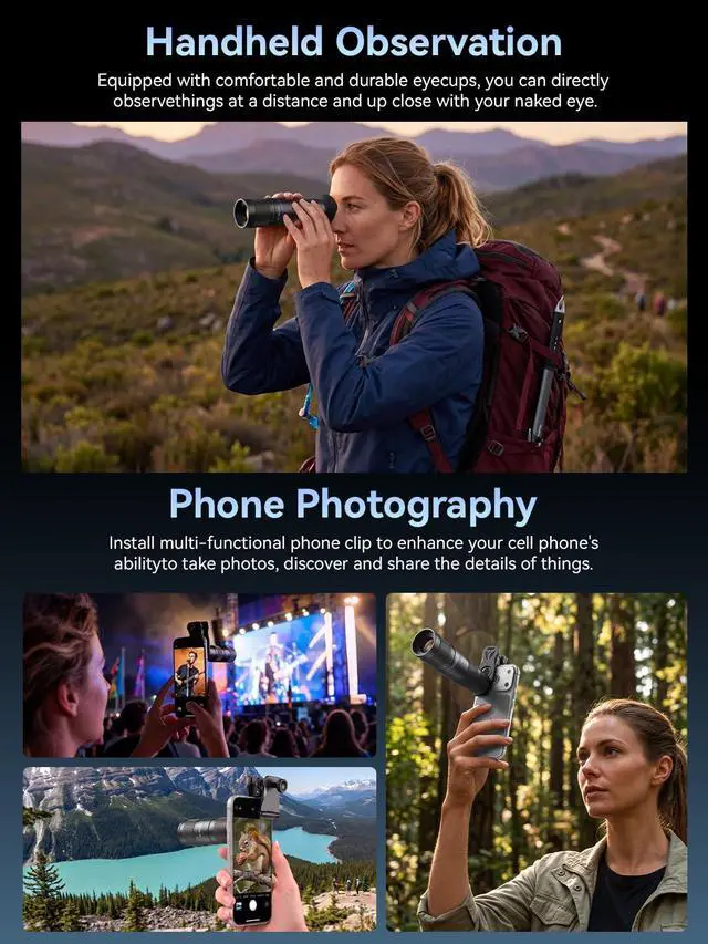 Alt view image 5 of 7 - 5-10X TeleZoom Lens for Smartphones Aerospace Aluminum Build with Universal Clip for iPhone 17/16/15/14/13 Series (Excluding Air), Samsung, Google, Android Travel Zoom Kit