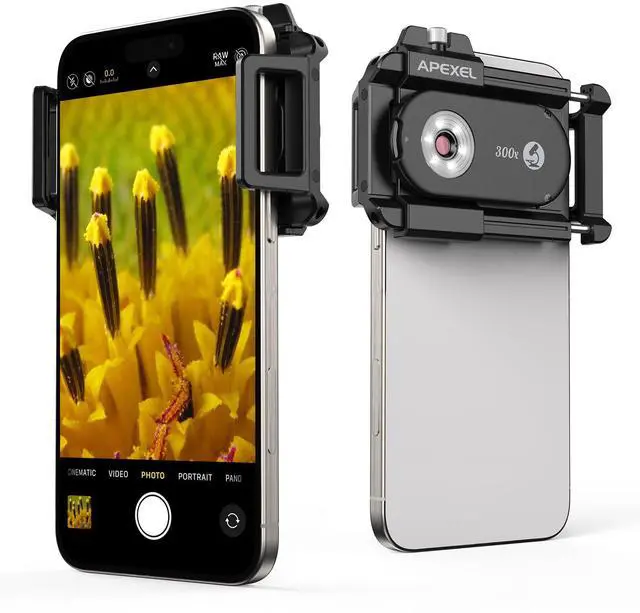 Main image of 300X Phone Microscope Lens, Phone Camera Micro Lens with Universal Clip/LED Light/CPL, Mini Pocket Microscope, Phone Lens Attachment Fit for iPhone 17/16/15/14/13, Samsung, and Most Smartphone