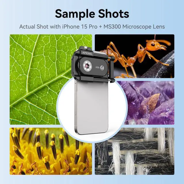 Alt view image 2 of 7 - 300X Phone Microscope Lens, Phone Camera Micro Lens with Universal Clip/LED Light/CPL, Mini Pocket Microscope, Phone Lens Attachment Fit for iPhone 17/16/15/14/13, Samsung, and Most Smartphone