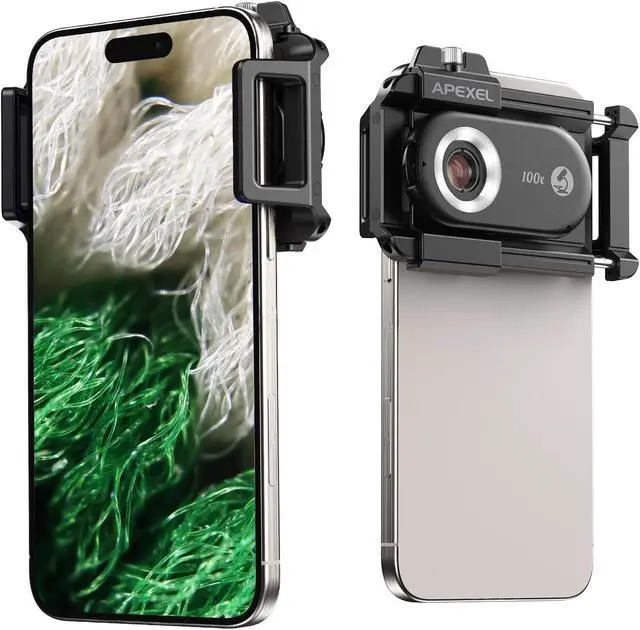 Main image of Phone Microscope Lens, PhoneMicro 5 Series 100X Phone Micro Lens for Android/iPhone With LED Light/CPL/Universal Clip, Mini Pocket Microscope, Smartphone Camera Attachment for iPhone & Android.