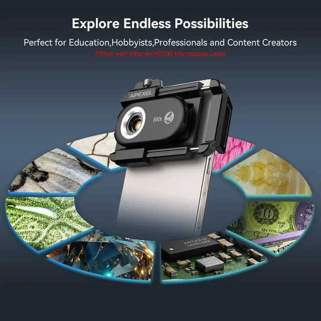 Alt view image 2 of 7 - Phone Microscope Lens, PhoneMicro 5 Series 100X Phone Micro Lens for Android/iPhone With LED Light/CPL/Universal Clip, Mini Pocket Microscope, Smartphone Camera Attachment for iPhone & Android.