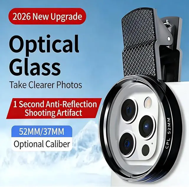 Alt view image 2 of 7 - 52mm Clip-On CPL Filter for iPhone Android Phone | Circular Polarizing Lens to Eliminate Glare & Boost Color, Optical Glass with Universal Clip Mobile Photography for iPhone 17 16 15 14 13 12 11
