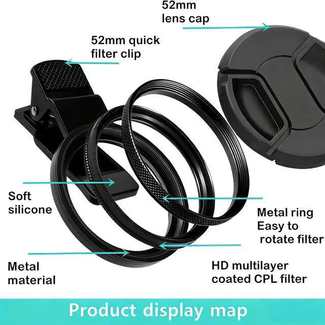 Alt view image 3 of 7 - 52mm Clip-On CPL Filter for iPhone Android Phone | Circular Polarizing Lens to Eliminate Glare & Boost Color, Optical Glass with Universal Clip Mobile Photography for iPhone 17 16 15 14 13 12 11