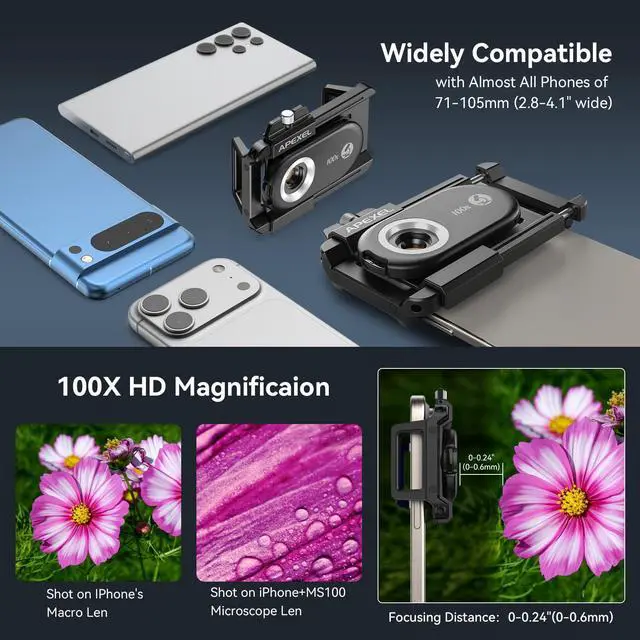 Alt view image 5 of 7 - Phone Microscope Lens, PhoneMicro 5 Series 100X Phone Micro Lens for Android/iPhone With LED Light/CPL/Universal Clip, Mini Pocket Microscope, Smartphone Camera Attachment for iPhone & Android.