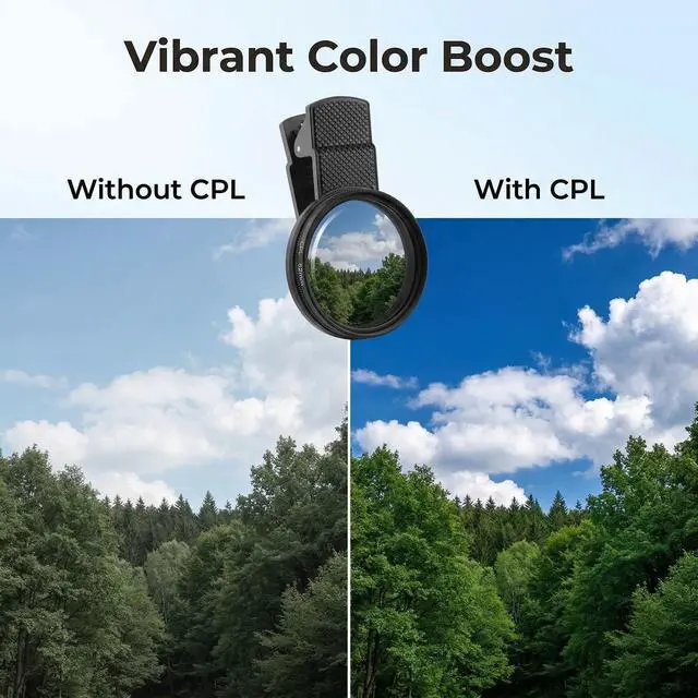 Alt view image 7 of 7 - 52mm Clip-On CPL Filter for iPhone Android Phone | Circular Polarizing Lens to Eliminate Glare & Boost Color, Optical Glass with Universal Clip Mobile Photography for iPhone 17 16 15 14 13 12 11