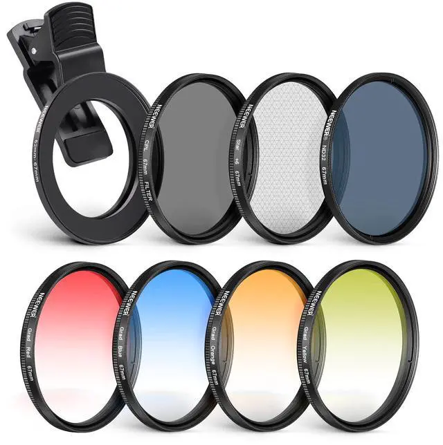 Main image of 67mm ND + CPL + Star + 4 Graduated Color Filter Set with Phone Lens Clamp Compatible with iPhone 17 16 16e 15 14 Pro Max Plus Android Samsung S25 Ultra