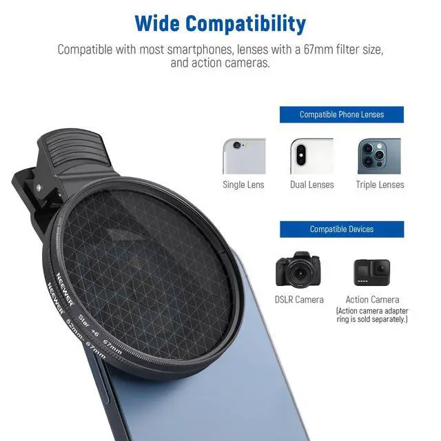 Alt view image 5 of 7 - 67mm ND + CPL + Star + 4 Graduated Color Filter Set with Phone Lens Clamp Compatible with iPhone 17 16 16e 15 14 Pro Max Plus Android Samsung S25 Ultra