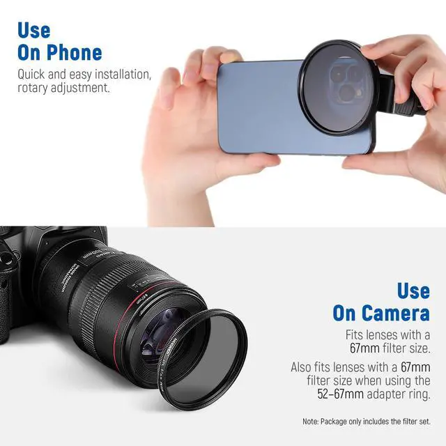 Alt view image 6 of 7 - 67mm ND + CPL + Star + 4 Graduated Color Filter Set with Phone Lens Clamp Compatible with iPhone 17 16 16e 15 14 Pro Max Plus Android Samsung S25 Ultra