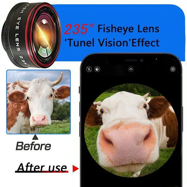 Alt view image 2 of 7 - Phone Camera Lens, Clip on Cell HD Phone Fisheye Lens kit, 235° Fisheye Lens for Most iPhone Android Samsung Phones and Smartphones