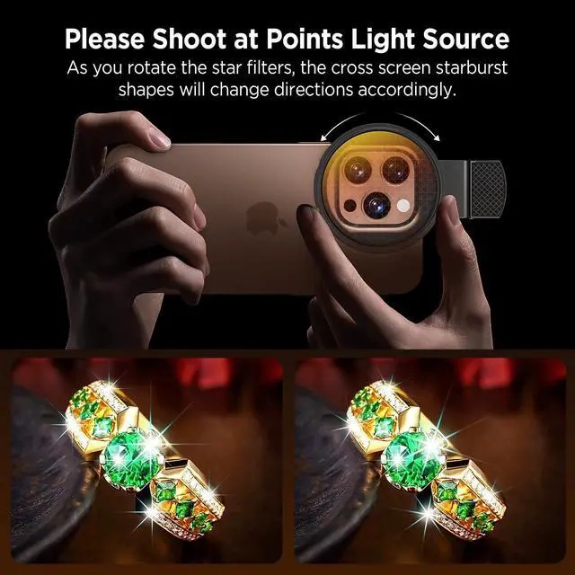 Alt view image 3 of 6 - 8 Points Star Filter,52mm Rotatable Star Lens for iPhone 16/15/14/13 Pro Max Moto Google Samsung TCL Phone, Cross-Screen Sparkle Effect Starburst Filter with Clip,Nightscape