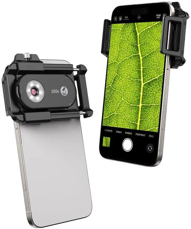 Main image of 300X Phone Microscope Lens, Phone Camera Micro Lens with Universal Clip/LED Light/CPL, Mini Pocket Microscope Attachment Fit for iPhone 16/15/14/13, and Most Smartphone