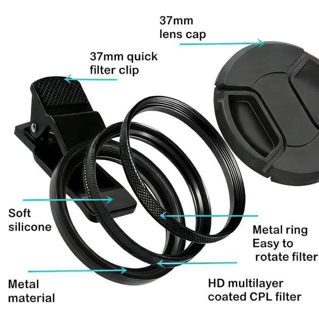 Alt view image 3 of 7 - 37mm Clip-On CPL Filter Circular Polarizing Lens Kit to Eliminate Glare & Boost Color, Optical Multi-Coated Glass with Universal Clip for Mobile Photography for Android Phone iPhone 6 7 8 9 10 11 12