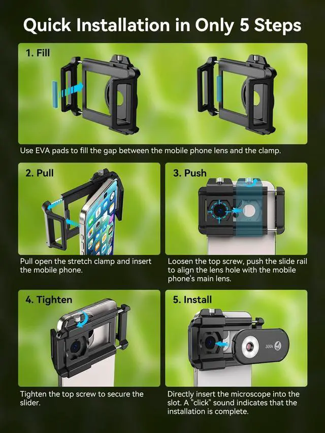 Alt view image 7 of 7 - 300X Phone Microscope Lens, Phone Camera Micro Lens with Universal Clip/LED Light/CPL, Mini Pocket Microscope Attachment Fit for iPhone 16/15/14/13, and Most Smartphone