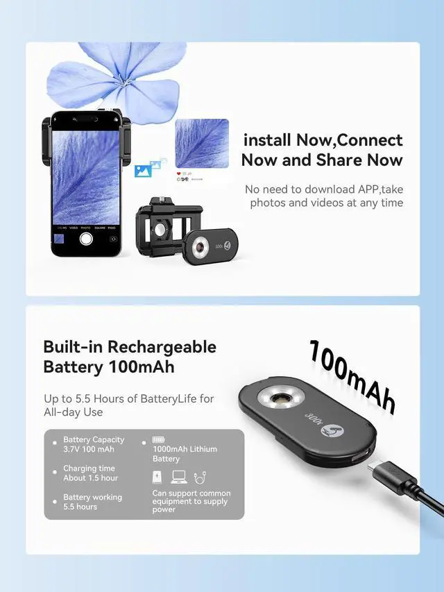 Alt view image 6 of 7 - 300X Phone Microscope Lens, Phone Camera Micro Lens with Universal Clip/LED Light/CPL, Mini Pocket Microscope Attachment Fit for iPhone 16/15/14/13, and Most Smartphone