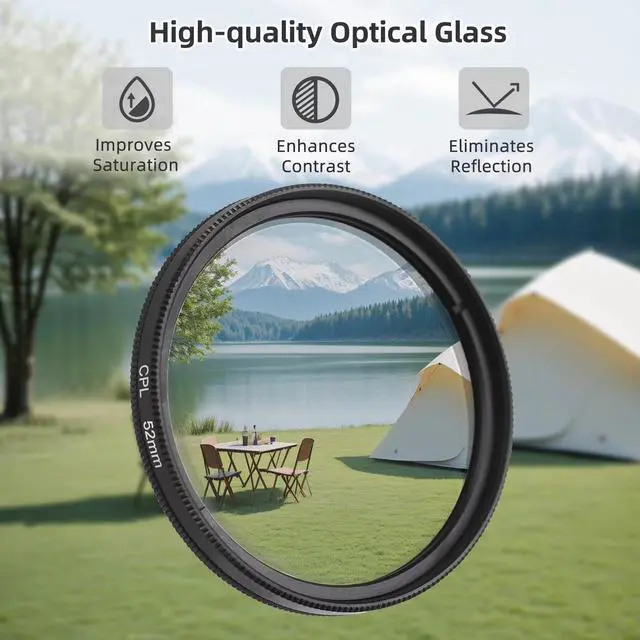 Alt view image 4 of 7 - 10 in 1 Phone Camera Lens Kit, 52mm Clip-on Glass CPL Polarizing Lens for iPhone with 10 x Macro Lens, 7 Color Lens Filters and CPL Filter