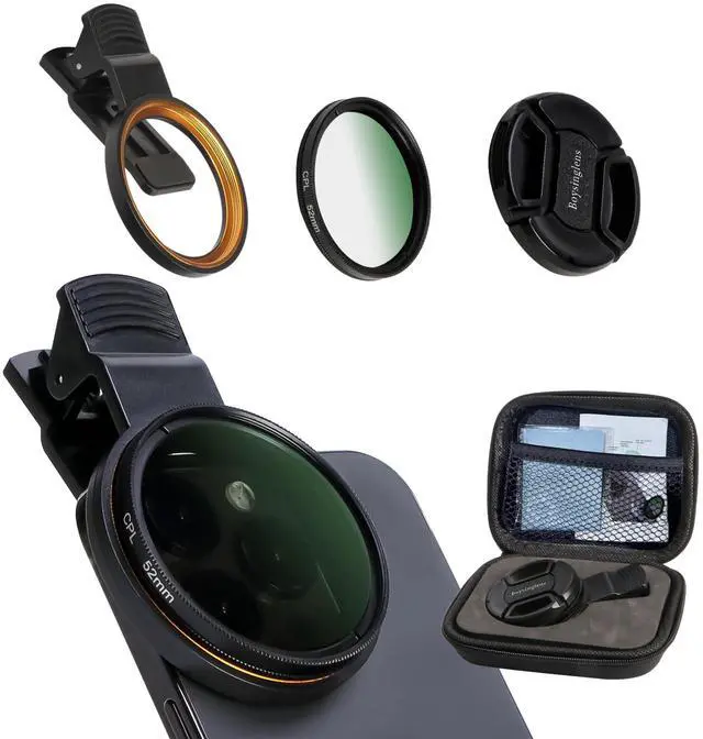 Main image of 52MM Circular Polarizer Filter, Ultra Slim Multi-Coated CPL Lens Filter, Clip-on Phone Camera Filter Kit, Compatible for iPhone 15 14 13 12 11,Motorola, Google Pixel and Other Smart Phones