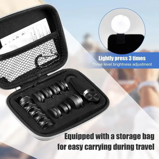 Alt view image 3 of 6 - 16 Pcs Phone Camera Lens Kit 16 in 1 with Selfie Light Universal Clip on Cell Phone 198 Degree Fisheye Wide Angle Macro Kaleidoscope CPL Lens Attachments Compatible with Most Phones